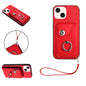 Organ Card Bag Ring Holder PU Phone Case with Lanyard, For iPhone 14 Plus, For iPhone 14, For iPhone 14 Pro, For iPhone 14 Pro Max