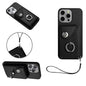 Organ Card Bag Ring Holder PU Phone Case with Lanyard, For iPhone 14 Plus, For iPhone 14, For iPhone 14 Pro, For iPhone 14 Pro Max