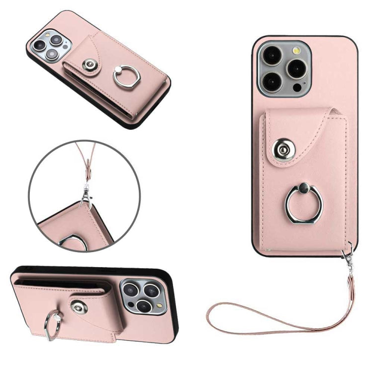 Organ Card Bag Ring Holder PU Phone Case with Lanyard, For iPhone 14 Plus, For iPhone 14, For iPhone 14 Pro, For iPhone 14 Pro Max