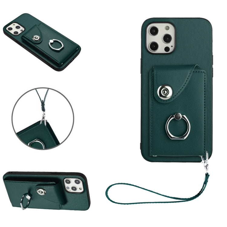 Organ Card Bag Ring Holder PU Phone Case with Lanyard, For iPhone 13 mini, For iPhone 12, For iPhone 12 Pro Max, For iPhone 12 Pro