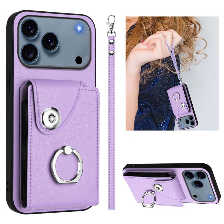 Organ Card Bag Ring Holder PU Phone Case with Lanyard, For iPhone 18 Pro / 17 Pro, For iPhone 18 Pro Max / 17 Pro Max, For iPhone 17, For iPhone Air