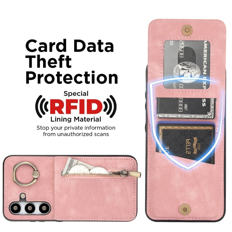 Retro Ring and Zipper RFID Card Slot Phone Case