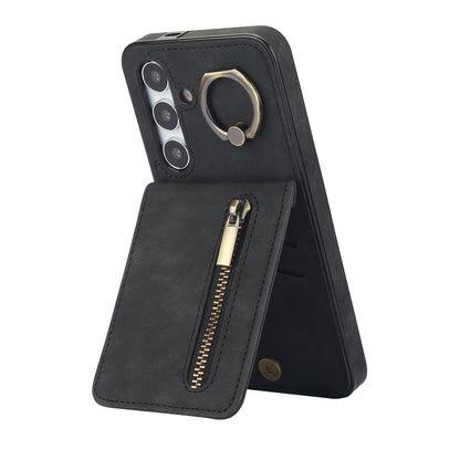 Retro Ring and Zipper RFID Card Slot Phone Case, For Samsung Galaxy S25 Edge 5G, For Samsung Galaxy S24 Ultra 5G, For Samsung Galaxy S24+ 5G