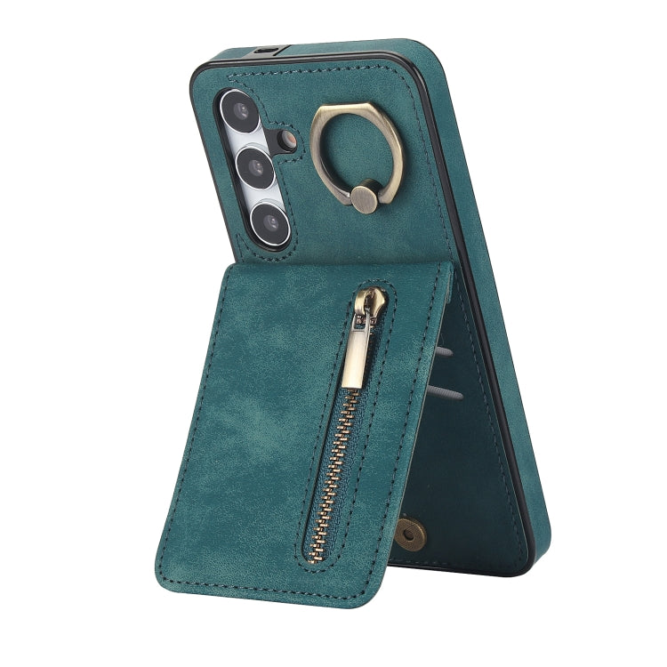 Retro Ring and Zipper RFID Card Slot Phone Case, For Samsung Galaxy S25 Edge 5G, For Samsung Galaxy S24 Ultra 5G, For Samsung Galaxy S24+ 5G