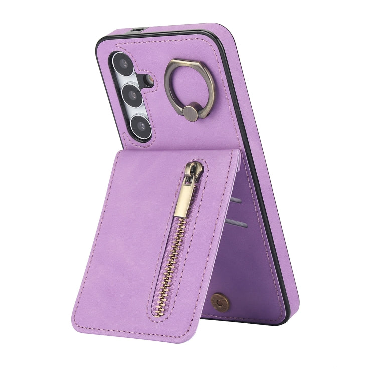Retro Ring and Zipper RFID Card Slot Phone Case, For Samsung Galaxy S25 Edge 5G, For Samsung Galaxy S24 Ultra 5G, For Samsung Galaxy S24+ 5G