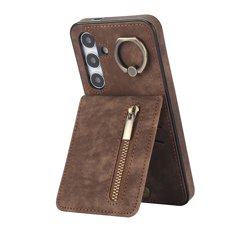 Retro Ring and Zipper RFID Card Slot Phone Case, For Samsung Galaxy S25 Edge 5G, For Samsung Galaxy S24 Ultra 5G, For Samsung Galaxy S24+ 5G