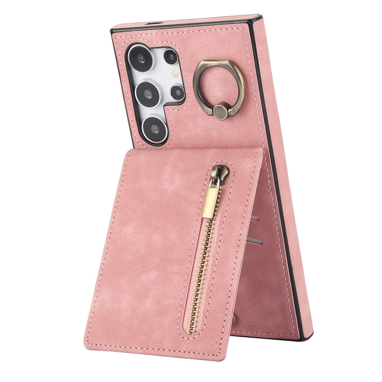 Retro Ring and Zipper RFID Card Slot Phone Case, For Samsung Galaxy S25 Edge 5G, For Samsung Galaxy S24 Ultra 5G, For Samsung Galaxy S24+ 5G