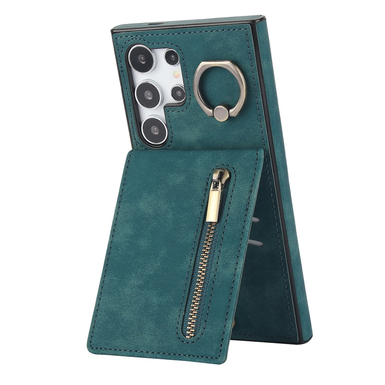 Retro Ring and Zipper RFID Card Slot Phone Case, For Samsung Galaxy S25 Edge 5G, For Samsung Galaxy S24 Ultra 5G, For Samsung Galaxy S24+ 5G