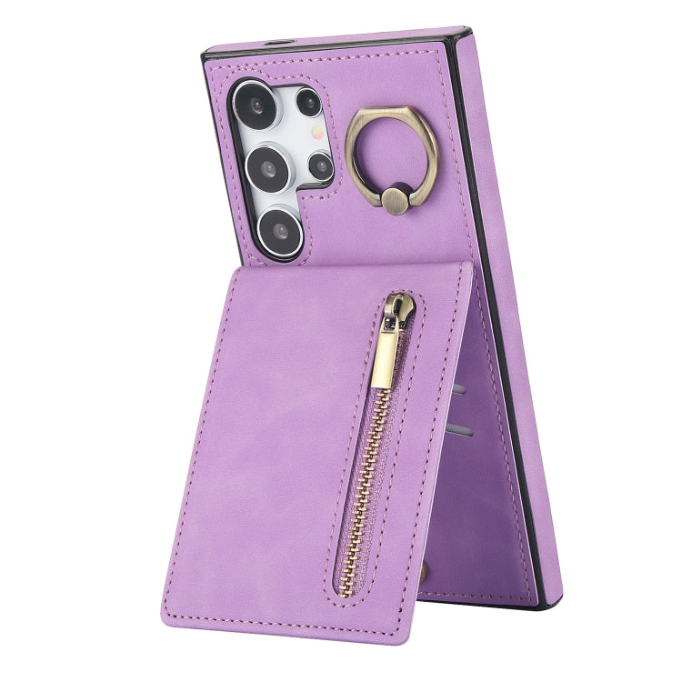 Retro Ring and Zipper RFID Card Slot Phone Case, For Samsung Galaxy S25 Edge 5G, For Samsung Galaxy S24 Ultra 5G, For Samsung Galaxy S24+ 5G