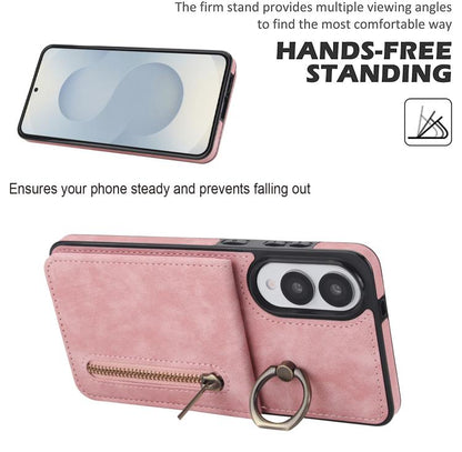 Retro Ring and Zipper RFID Card Slot Phone Case, For Samsung Galaxy S25 Edge 5G, For Samsung Galaxy S24 Ultra 5G, For Samsung Galaxy S24+ 5G
