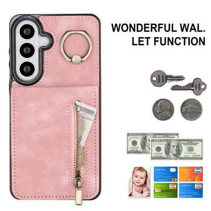 Retro Ring and Zipper RFID Card Slot Phone Case, For Samsung Galaxy S26+ 5G, For Samsung Galaxy S26 Ultra 5G, For Samsung Galaxy S26 5G