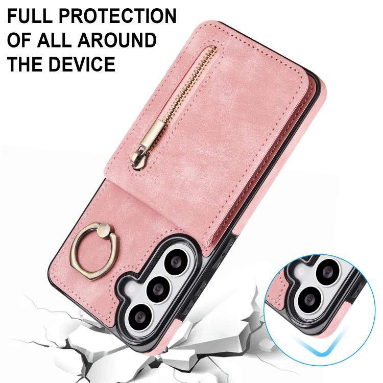 Retro Ring and Zipper RFID Card Slot Phone Case, For Samsung Galaxy S26+ 5G, For Samsung Galaxy S26 Ultra 5G, For Samsung Galaxy S26 5G