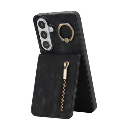 Retro Ring and Zipper RFID Card Slot Phone Case, For Samsung Galaxy S26+ 5G, For Samsung Galaxy S26 Ultra 5G, For Samsung Galaxy S26 5G