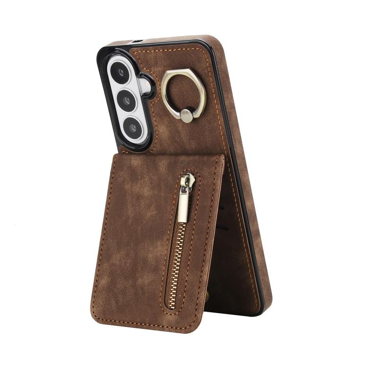 Retro Ring and Zipper RFID Card Slot Phone Case, For Samsung Galaxy S26+ 5G, For Samsung Galaxy S26 Ultra 5G, For Samsung Galaxy S26 5G