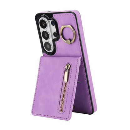 Retro Ring and Zipper RFID Card Slot Phone Case, For Samsung Galaxy S26+ 5G, For Samsung Galaxy S26 Ultra 5G, For Samsung Galaxy S26 5G