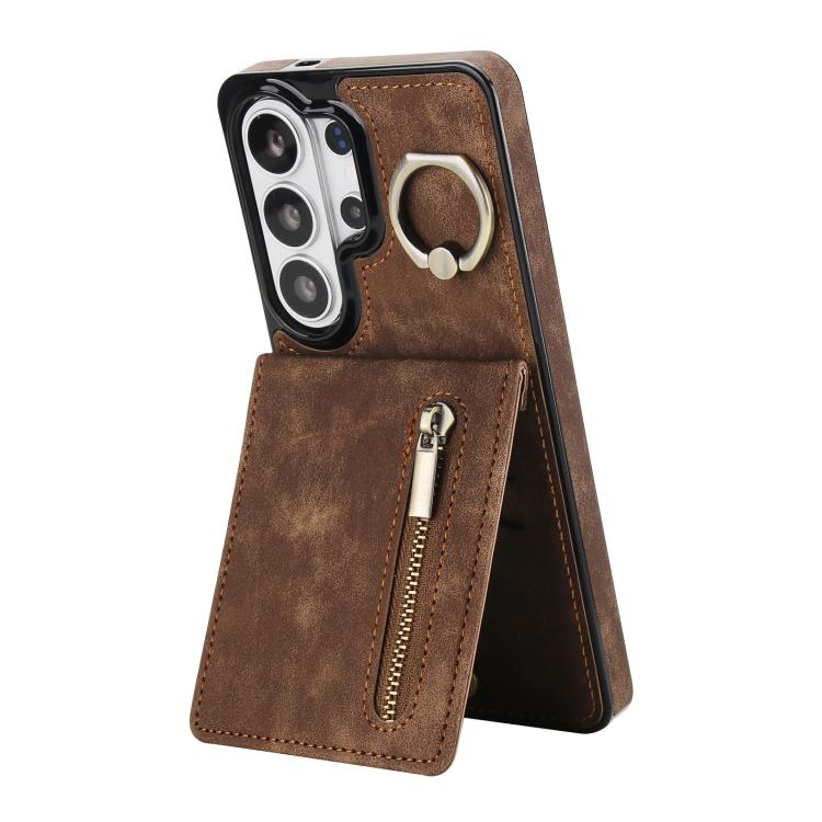 Retro Ring and Zipper RFID Card Slot Phone Case, For Samsung Galaxy S26+ 5G, For Samsung Galaxy S26 Ultra 5G, For Samsung Galaxy S26 5G