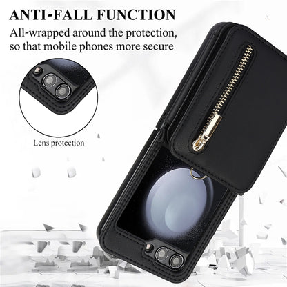 Zipper Card Slots Folding RFID Phone Case with Long Lanyard, For Samsung Galaxy Z Flip5, For Samsung Galaxy Z Flip4, For Samsung Galaxy Z Flip3