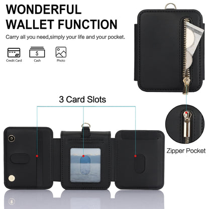 Zipper Card Slots Folding RFID Phone Case with Long Lanyard