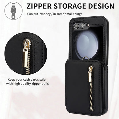 Zipper Card Slots Folding RFID Phone Case with Long Lanyard