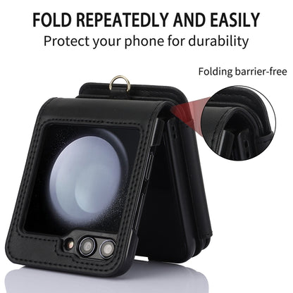 Zipper Card Slots Folding RFID Phone Case with Long Lanyard, For Samsung Galaxy Z Flip5, For Samsung Galaxy Z Flip4, For Samsung Galaxy Z Flip3