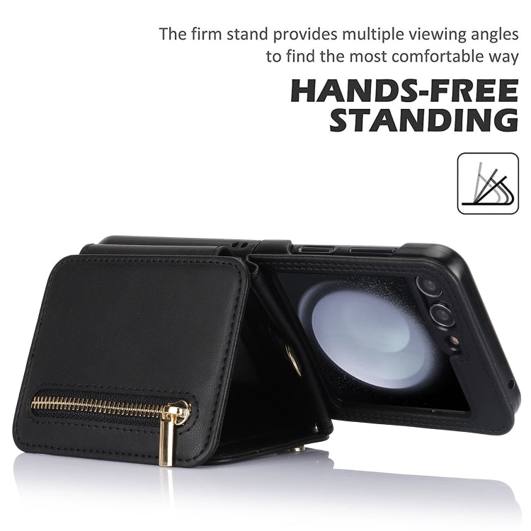 Zipper Card Slots Folding RFID Phone Case with Long Lanyard, For Samsung Galaxy Z Flip5, For Samsung Galaxy Z Flip4, For Samsung Galaxy Z Flip3