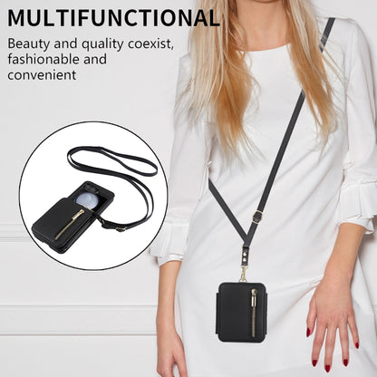Zipper Card Slots Folding RFID Phone Case with Long Lanyard, For Samsung Galaxy Z Flip5, For Samsung Galaxy Z Flip4, For Samsung Galaxy Z Flip3