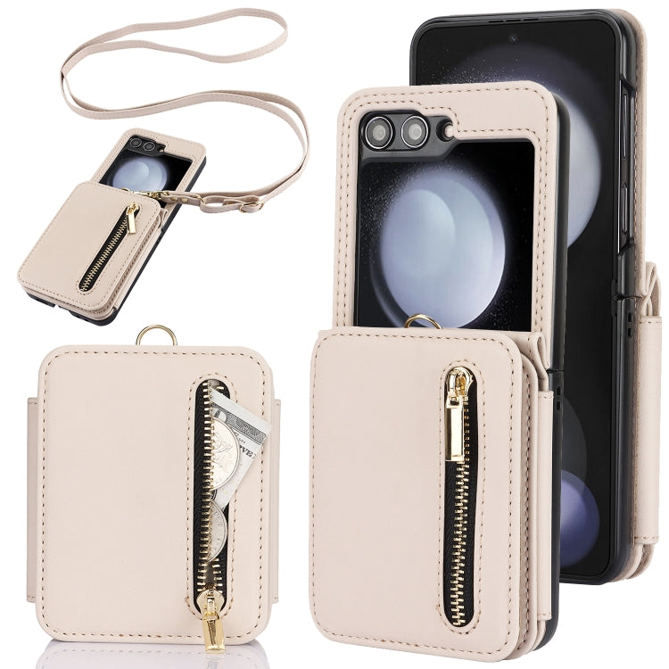 Zipper Card Slots Folding RFID Phone Case with Long Lanyard, For Samsung Galaxy Z Flip5, For Samsung Galaxy Z Flip4, For Samsung Galaxy Z Flip3