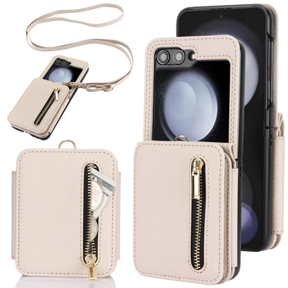 Zipper Card Slots Folding RFID Phone Case with Long Lanyard, For Samsung Galaxy Z Flip5, For Samsung Galaxy Z Flip4, For Samsung Galaxy Z Flip3