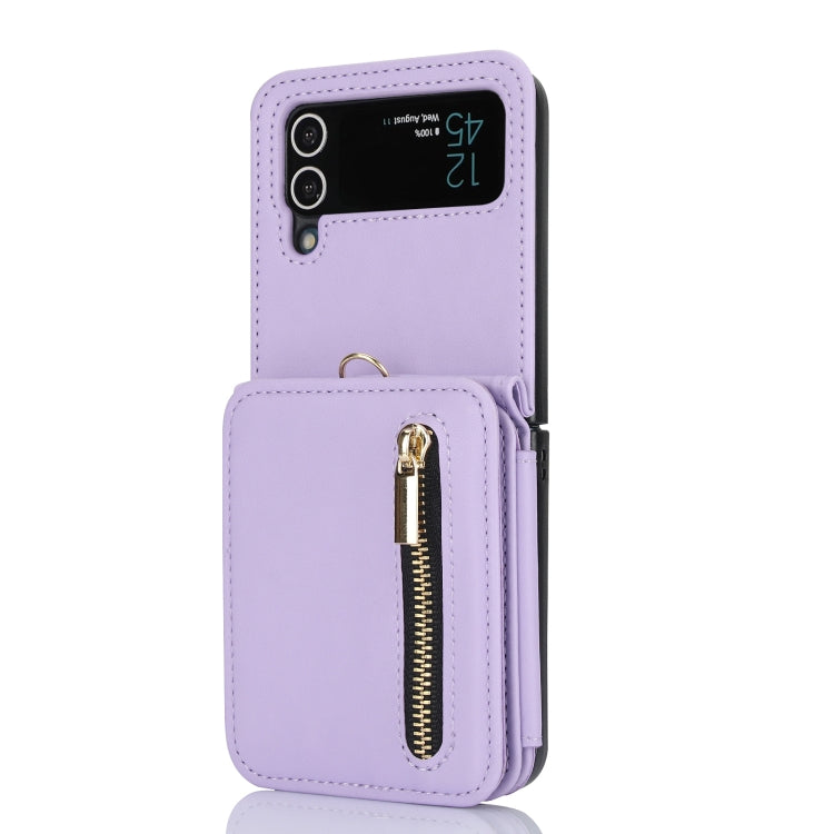 Zipper Card Slots Folding RFID Phone Case with Long Lanyard, For Samsung Galaxy Z Flip5, For Samsung Galaxy Z Flip4, For Samsung Galaxy Z Flip3