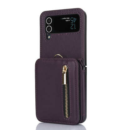 Zipper Card Slots Folding RFID Phone Case with Long Lanyard, For Samsung Galaxy Z Flip5, For Samsung Galaxy Z Flip4, For Samsung Galaxy Z Flip3