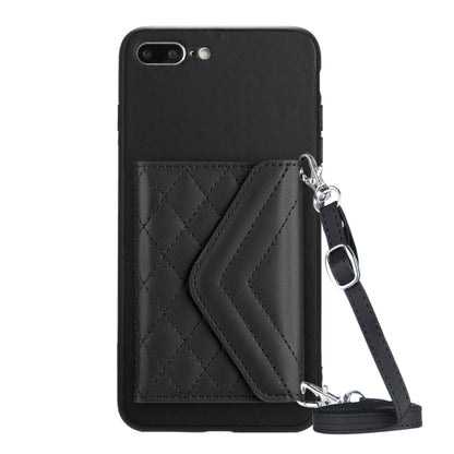 Rhombic Texture Card Bag RFID Phone Case with Long Lanyard, For iPhone XS / X, For iPhone XR, For iPhone XS Max, For iPhone 8 Plus / 7 Plus