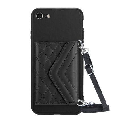 Rhombic Texture Card Bag RFID Phone Case with Long Lanyard, For iPhone SE 2022 / SE 2020, For iPhone 13 Pro Max, For iPhone 13 Pro, For iPhone 13