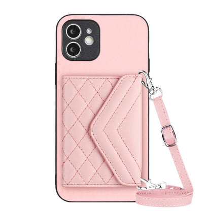 Rhombic Texture Card Bag RFID Phone Case with Long Lanyard, For iPhone 12 mini, For iPhone 11 Pro Max, For iPhone 11, For iPhone 11 Pro