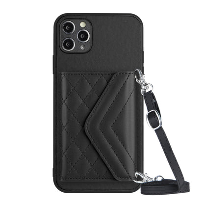 Rhombic Texture Card Bag RFID Phone Case with Long Lanyard, For iPhone 12 mini, For iPhone 11 Pro Max, For iPhone 11, For iPhone 11 Pro