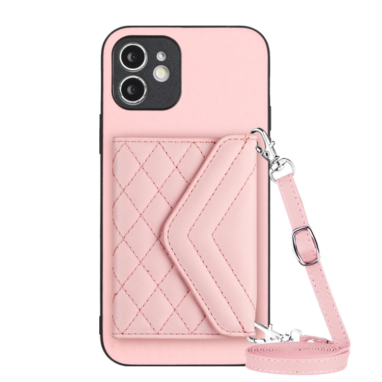 Rhombic Texture Card Bag RFID Phone Case with Long Lanyard, For iPhone 13 mini, For iPhone 12, For iPhone 12 Pro Max, For iPhone 12 Pro