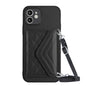 Rhombic Texture Card Bag RFID Phone Case with Long Lanyard, For iPhone 13 mini, For iPhone 12, For iPhone 12 Pro Max, For iPhone 12 Pro