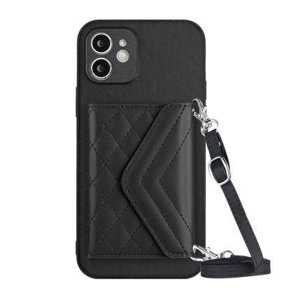 Rhombic Texture Card Bag RFID Phone Case with Long Lanyard, For iPhone 12 mini, For iPhone 11 Pro Max, For iPhone 11, For iPhone 11 Pro