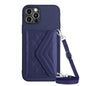 Rhombic Texture Card Bag RFID Phone Case with Long Lanyard, For iPhone 13 mini, For iPhone 12, For iPhone 12 Pro Max, For iPhone 12 Pro