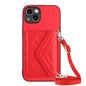 Rhombic Texture Card Bag RFID Phone Case with Long Lanyard, For iPhone 14 Plus, For iPhone 14, For iPhone 14 Pro, For iPhone 14 Pro Max