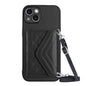 Rhombic Texture Card Bag RFID Phone Case with Long Lanyard, For iPhone 14 Plus, For iPhone 14, For iPhone 14 Pro, For iPhone 14 Pro Max