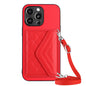 Rhombic Texture Card Bag RFID Phone Case with Long Lanyard, For iPhone 14 Plus, For iPhone 14, For iPhone 14 Pro, For iPhone 14 Pro Max