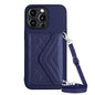 Rhombic Texture Card Bag RFID Phone Case with Long Lanyard, For iPhone 14 Plus, For iPhone 14, For iPhone 14 Pro, For iPhone 14 Pro Max