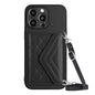 Rhombic Texture Card Bag RFID Phone Case with Long Lanyard, For iPhone 14 Plus, For iPhone 14, For iPhone 14 Pro, For iPhone 14 Pro Max
