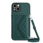 Rhombic Texture Card Bag RFID Phone Case with Long Lanyard, For iPhone 15 Pro Max, For iPhone 15 Pro, For iPhone 15 Plus, For iPhone 15