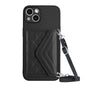Rhombic Texture Card Bag RFID Phone Case with Long Lanyard, For iPhone 15 Pro Max, For iPhone 15 Pro, For iPhone 15 Plus, For iPhone 15