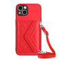 Rhombic Texture Card Bag RFID Phone Case with Long Lanyard, For iPhone 15 Pro Max, For iPhone 15 Pro, For iPhone 15 Plus, For iPhone 15