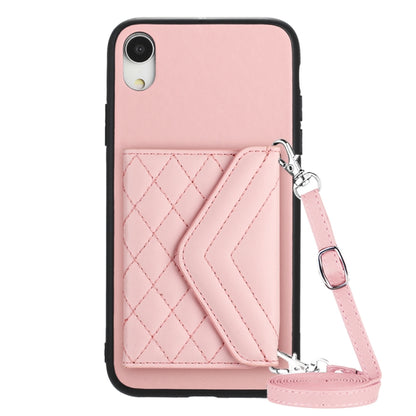 Rhombic Texture Card Bag RFID Phone Case with Long Lanyard, For iPhone XS / X, For iPhone XR, For iPhone XS Max, For iPhone 8 Plus / 7 Plus