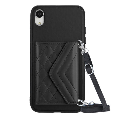 Rhombic Texture Card Bag RFID Phone Case with Long Lanyard, For iPhone XS / X, For iPhone XR, For iPhone XS Max, For iPhone 8 Plus / 7 Plus