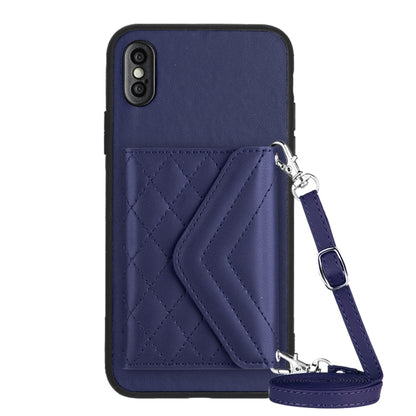 Rhombic Texture Card Bag RFID Phone Case with Long Lanyard, For iPhone XS / X, For iPhone XR, For iPhone XS Max, For iPhone 8 Plus / 7 Plus