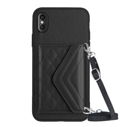 Rhombic Texture Card Bag RFID Phone Case with Long Lanyard, For iPhone XS / X, For iPhone XR, For iPhone XS Max, For iPhone 8 Plus / 7 Plus